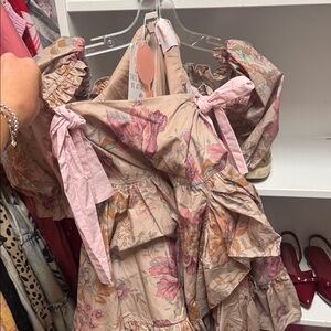 Free People Floral Mini Dress in Pink and Beige